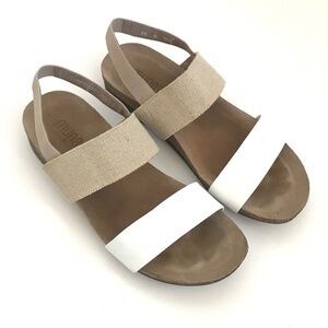 MUNRO Pisces Sandals Leather and Suede Tan White Women’s Size 10 WIDE WIDTH